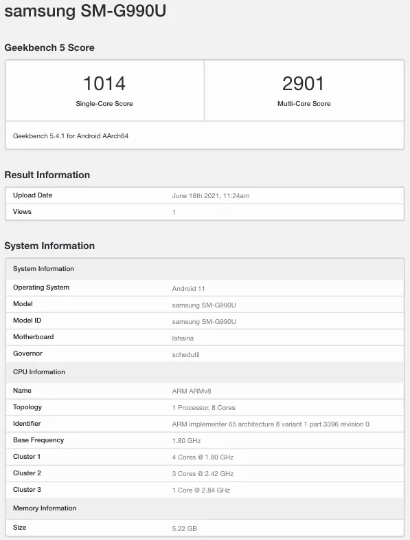 Alleged US Galaxy S21 FE version benchmark - The US-bound Galaxy S21 FE model specs underwhelm in a leaked benchmark