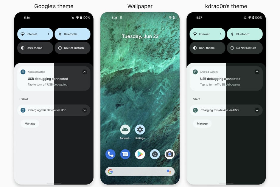Google's Material You wallpaper vs. Danny Lin's - Developer recreates Android 12's Material You wallpaper theme, and it's even better