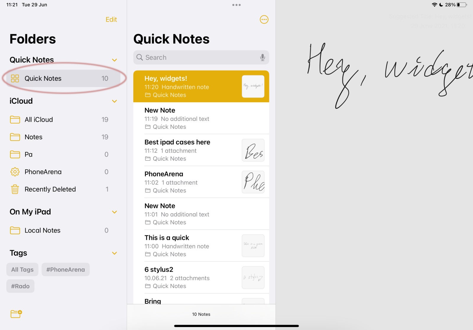 New Quick Notes folder in the Notes app - iPadOS 15: how to use Quick Notes