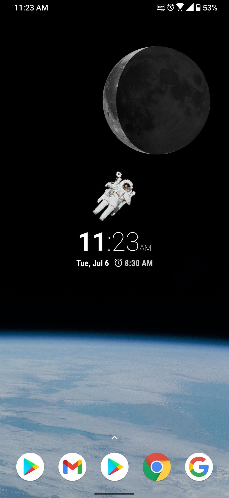 Un widget temporale per far compagnia all'astronauta.  - Android Refresh Tuesdays – Tema spaziale