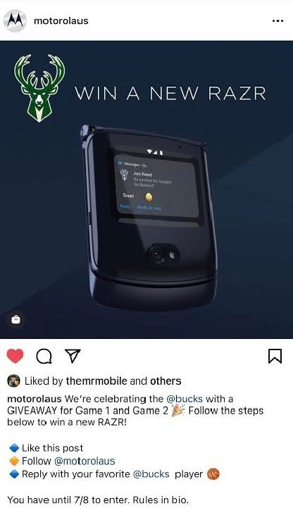 In honor of the Milwaukee Bucks trip to the NBA finals, Motorola is giving away two razr handsets - You can win a new 5G Motorola Razr; here's how (U.S. residents only)