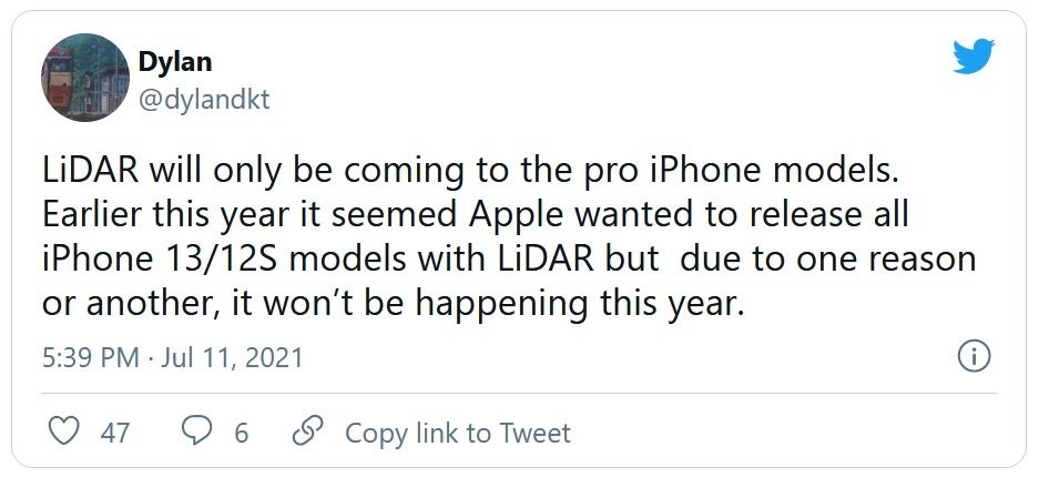 Tipster says that only iPhone 13 Pro models will feature a LiDAR sensor - Once again, LiDAR sensor to be found on upcoming iPhone "Pro" models only says tipster