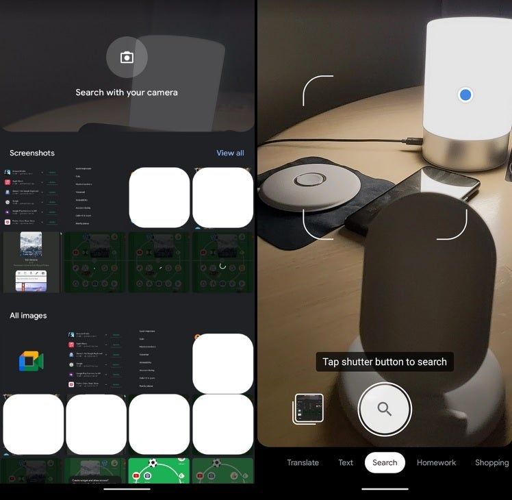 Redesign for Google Lens moves the app's focus from the live viewfinder to the user's camera roll - Google Lens redesign allows analysis of items saved in camera roll