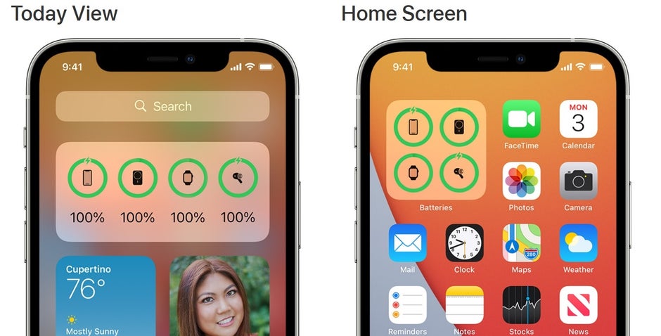 Different views of the iOS Battery Widget from the Today View (L) and the Home Screen (R) - MySafe Battery Pack unlocks limited version of rumored feature for 5G iPhone 12 series