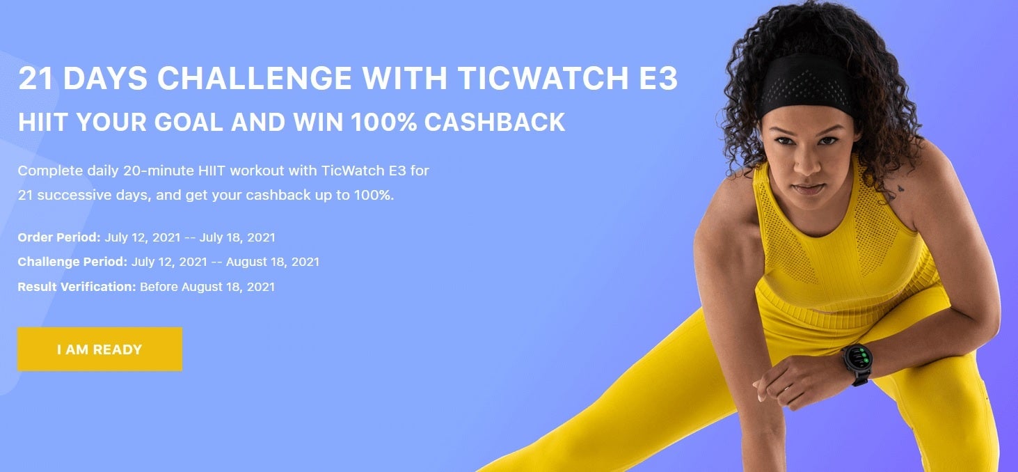 Complete 20 minutes of HIIT exercise 18 times over 21 consecutive days with your TicWatch E3 and get a full rebate - Mobvoi explains how you can get a free TicWatch E3