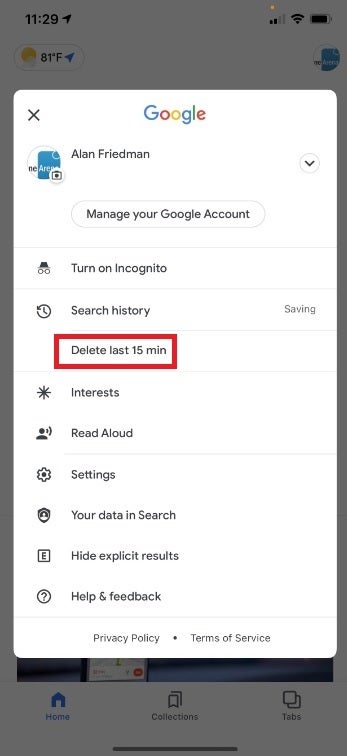 With the iOS Google Search app, you can quickly delete 15 minutes of your search history - Google now allows iPhone users to delete the last 15 minutes of their search history
