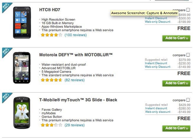T-Mobile myTouch 3G Slide, HTC HD7, &amp; Motorola DEFY are free through T-Mobile today only
