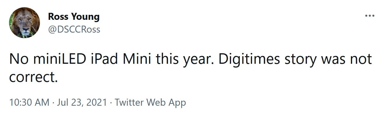 DSCC CEO Ross Young says recent rumors are wrong and that the iPad mini 6 will not employ a mini-LED screen - Rumor refuted: No mini-LED display expected for iPad 6 mini