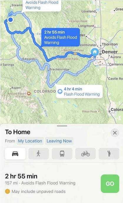 In iOS 15, Apple Maps will keep drivers away from locations suffering from a flash flood warning - Apple Maps will consider the weather when giving driving directions in iOS 15