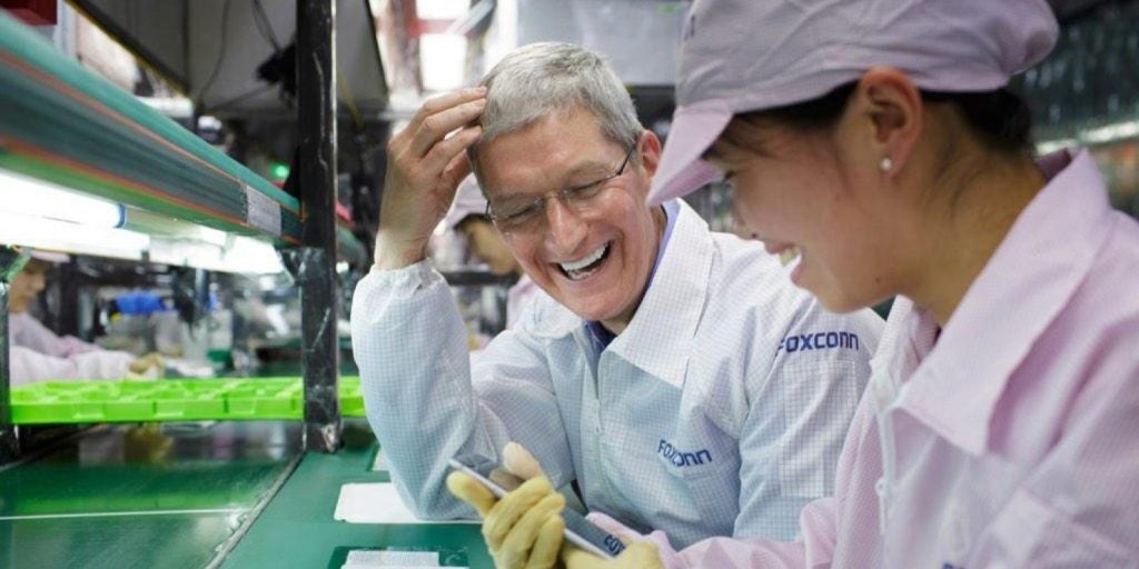 Apple CEO Tim Cook visits a Foxconn iPhone assembly line - Members of the iPhone supply chain are forced to hike bonuses to attract new workers