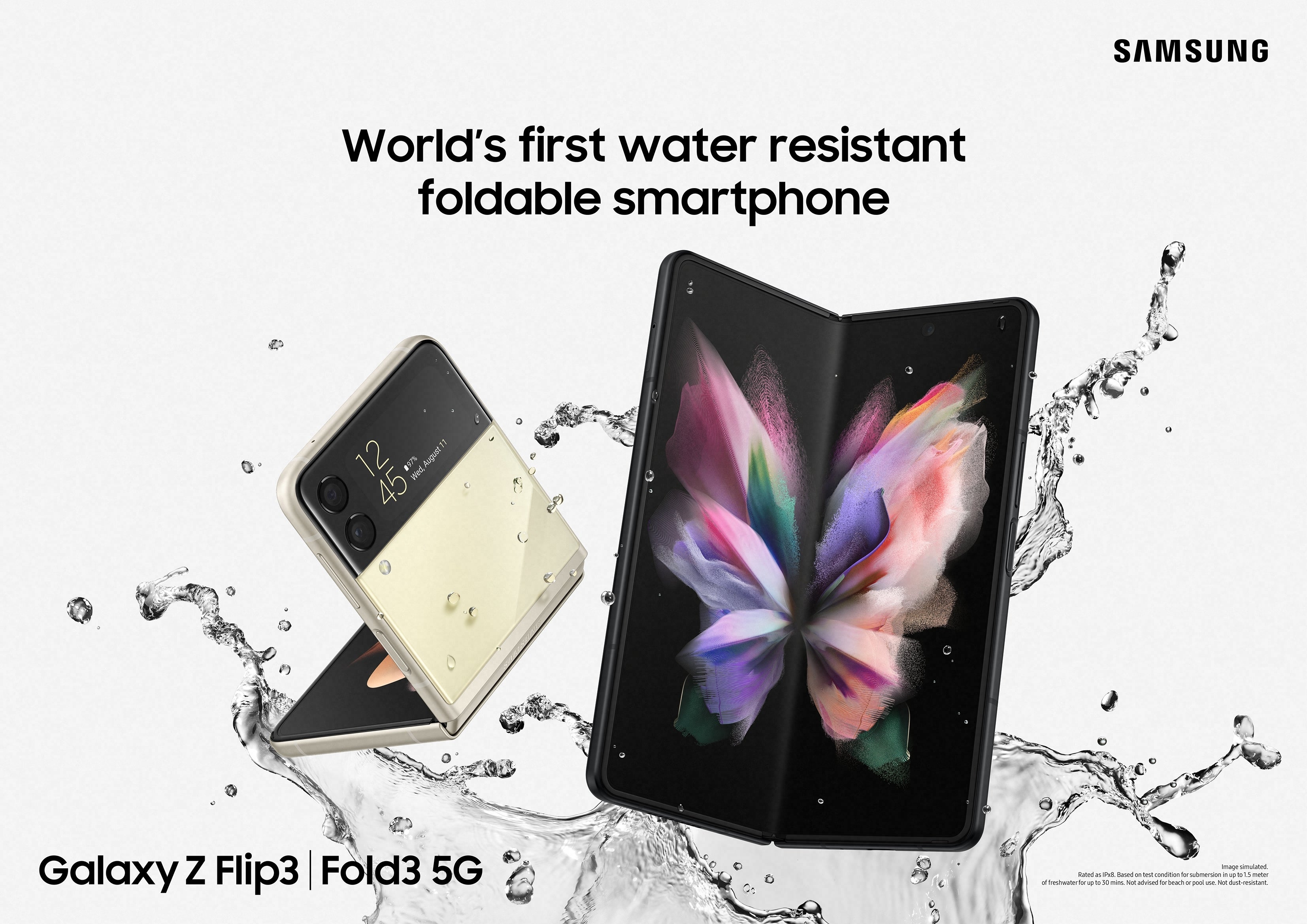 The Galaxy Z Fold 3 and the Galaxy Z Flip 3 in a promotional image - Аre the Samsung Galaxy Z Fold 3 and Z Flip 3 waterproof?