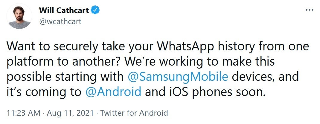 WhatsApp chief announces that Samsung&#039;s new foldables get first crack at its new chat history feature - Galaxy Z Fold 3 and Galaxy Z Flip 3 are first to get useful new WhatsApp feature