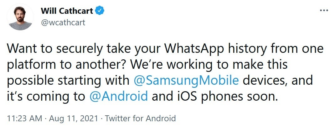 WhatsApp chief announces that Samsung's new foldables get first crack at its new chat history feature - Galaxy Z Fold 3 and Galaxy Z Flip 3 are first to get useful new WhatsApp feature