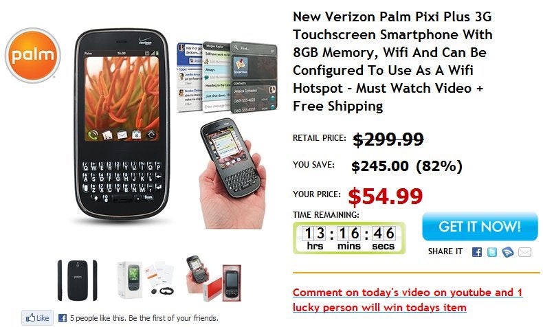 No-contract required Palm Pixi Plus for Verizon is selling for $54.99