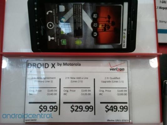For as low as $9.99 and a signed 2-year contract, you can buy a Motorola DROID X at Costco  - Motorola DROID X not only gets a cut in price, but also a cut in internal memory