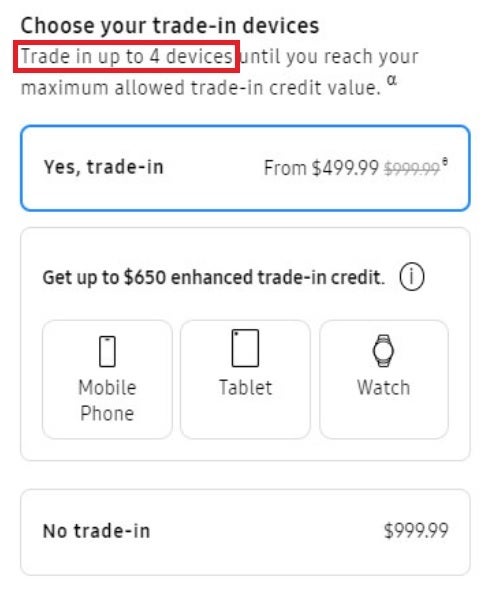 Trade in as many as four devices when purchasing a new Galaxy device through Samsung. Image credit-AndroidPolice - Want to pay less for a Galaxy Z Fold 3? Samsung allows you to trade-in up to four phones at one time
