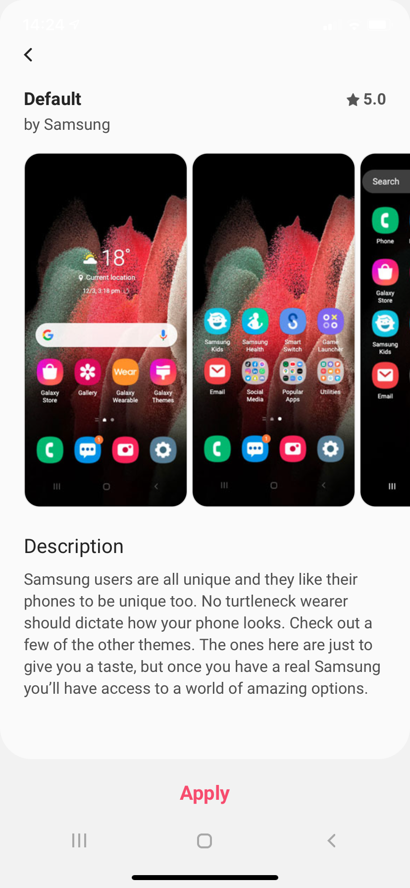 Screenshot of the Samsung iTest app's unfortunate description - Samsung seemingly mocks Steve Jobs: calls him a &quot;turtleneck wearer&quot;