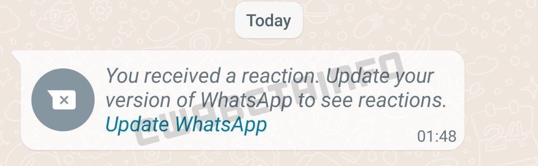 The message people will see informing them to update their WhatsApp - WhatsApp working on the useful chat-service feature &#039;message reactions&#039; (finally)