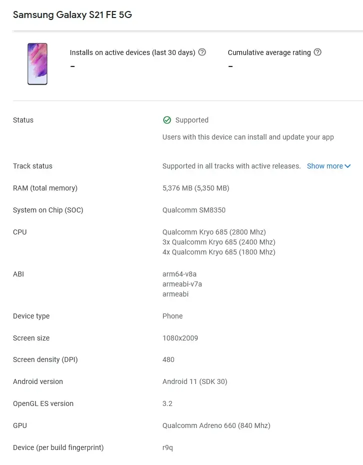 Galaxy S21 FE: listing at Google Play Console confirms some of its key specs
