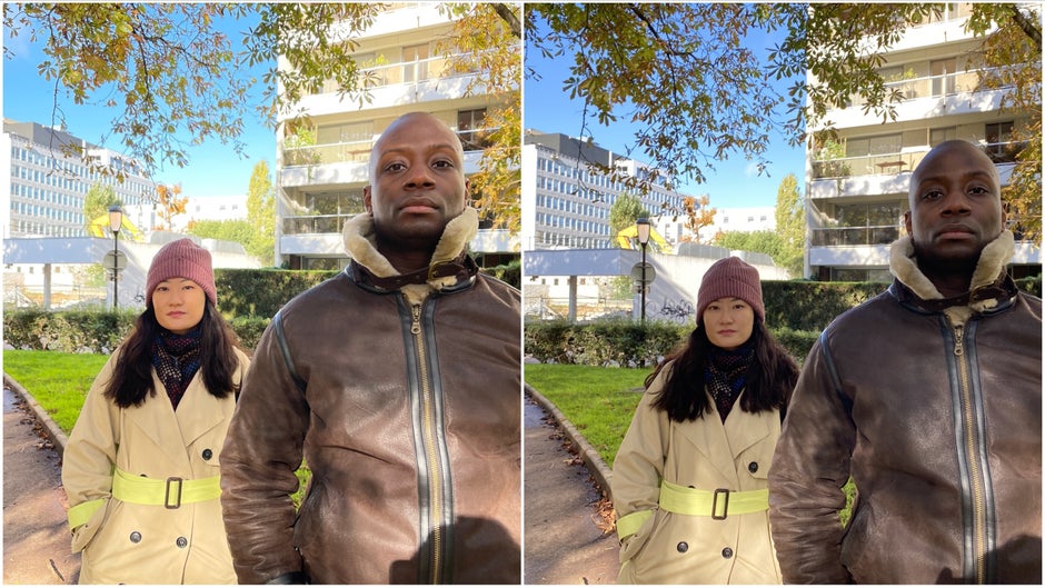 iPhone 12 Pro Max (left) goes bananas on colors - just look at the grass and the sky compared to the iPhone 11 Pro Max (right). - Bluegate: iPhone 12 camera takes “blue” photos with crazy colors, and that’s not cool, Apple