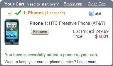 Amazon has the HTC Inspire 4G for $59.99, the HTC Freestyle for a penny
