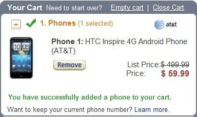 Amazon has the HTC Inspire 4G for $59.99, the HTC Freestyle for a penny