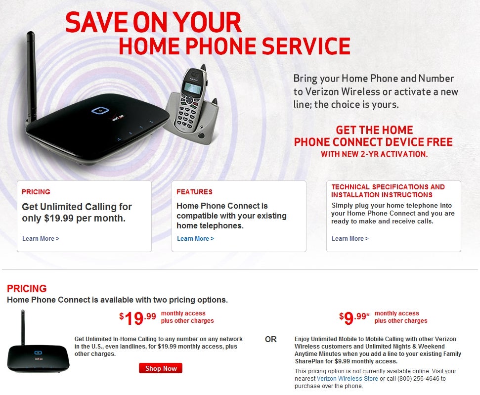 verizon home phone options