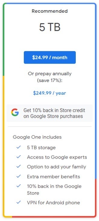 Google One adds a new 5TB cloud storage plan - Google One adds new cloud storage option