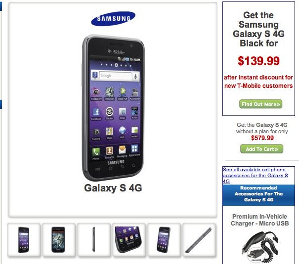 Wirefly has pre-orders up for the Samsung Galaxy S 4G - $140 for new customers