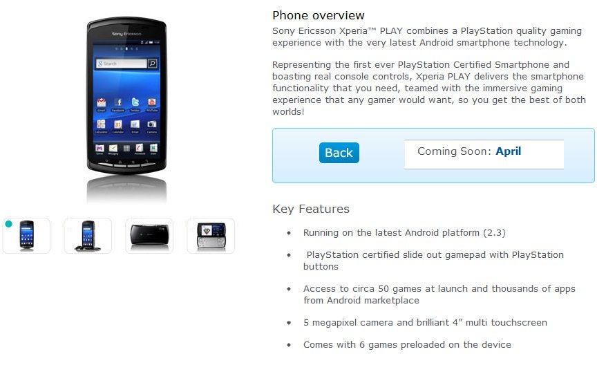 O2 UK sets the release date of the Sony Ericsson Xperia PLAY to April 1st