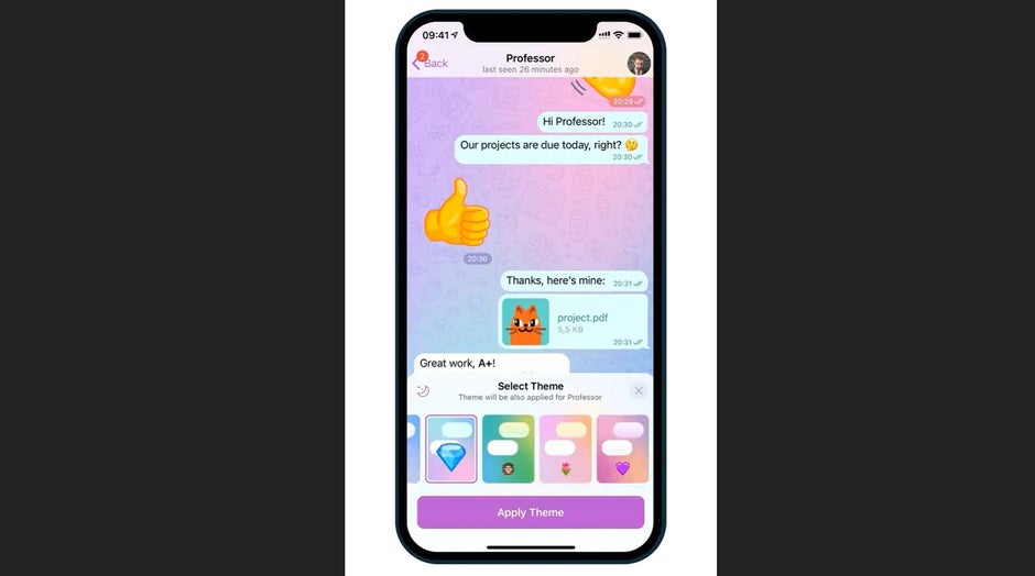 The new update brings eight themes for individual chat customization - Telegram update brings chat customization options, full-screen animated emoji