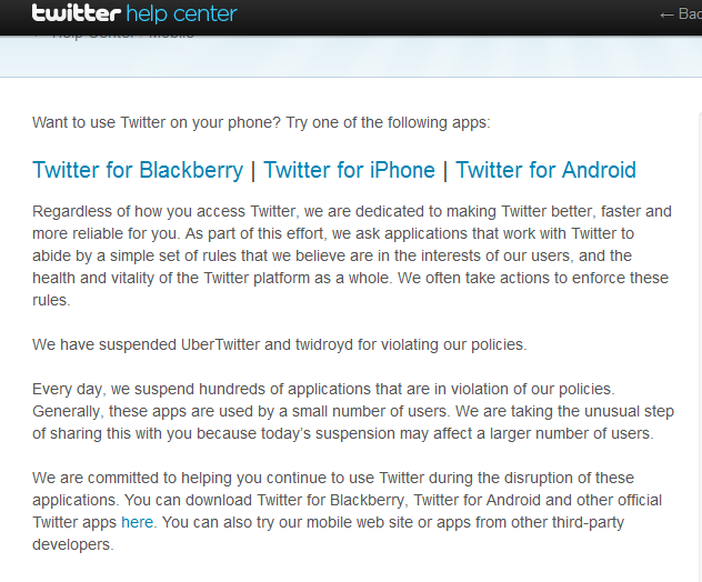 Twitter has suspended Ubertwitter and Twidroyd - Twitter suspends Twidroyd with new version coming soon