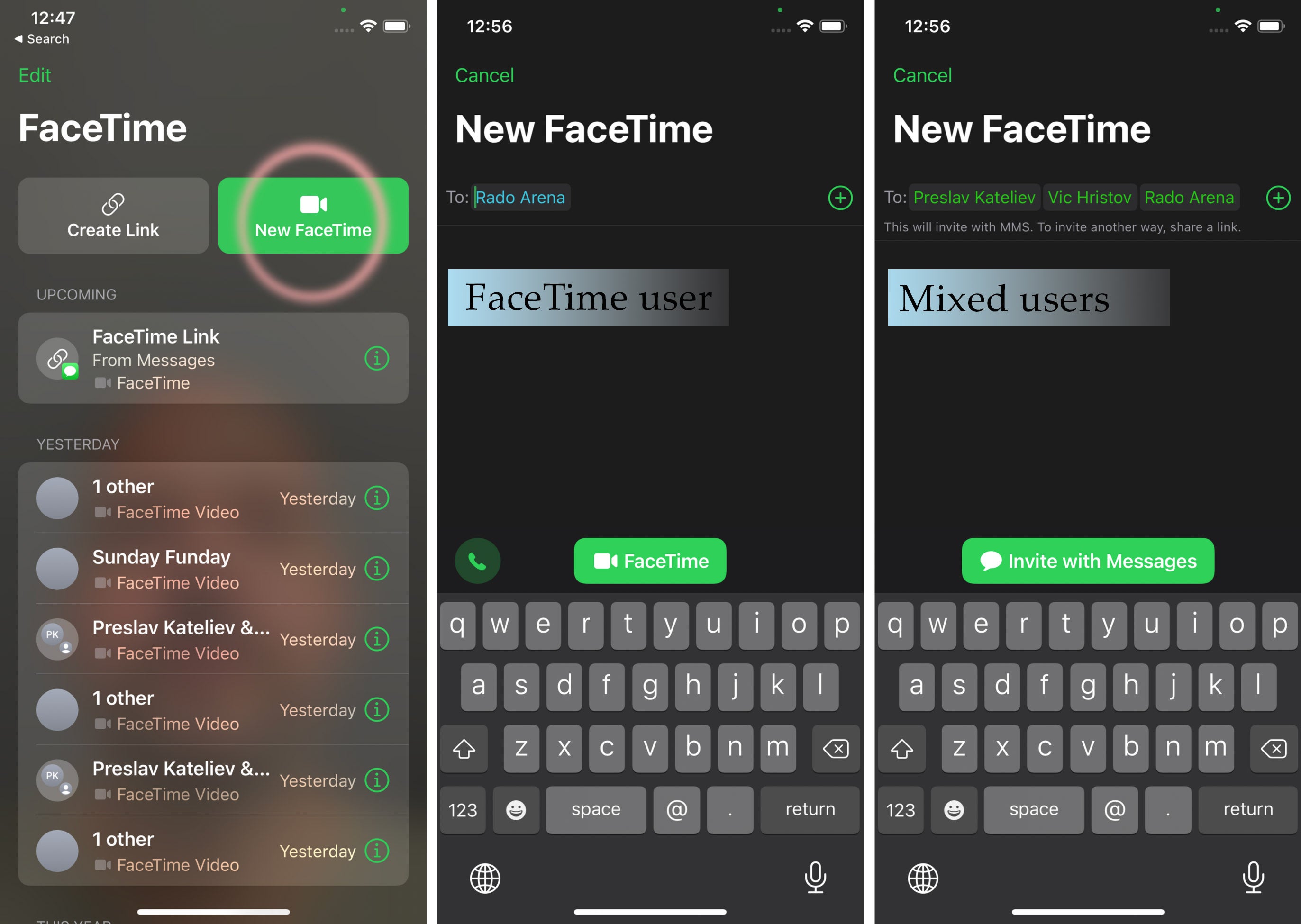 Initiating a call with one or multiple people - How to FaceTime Android users from iPhone