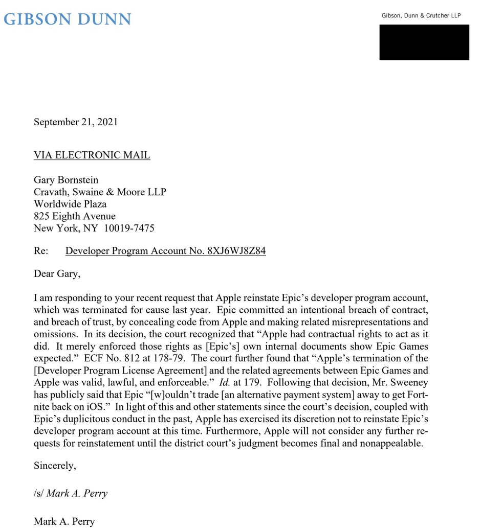 Epic letter received from Apple - Apple bans Fortnite game from App Store for what could be 5-year appeal process