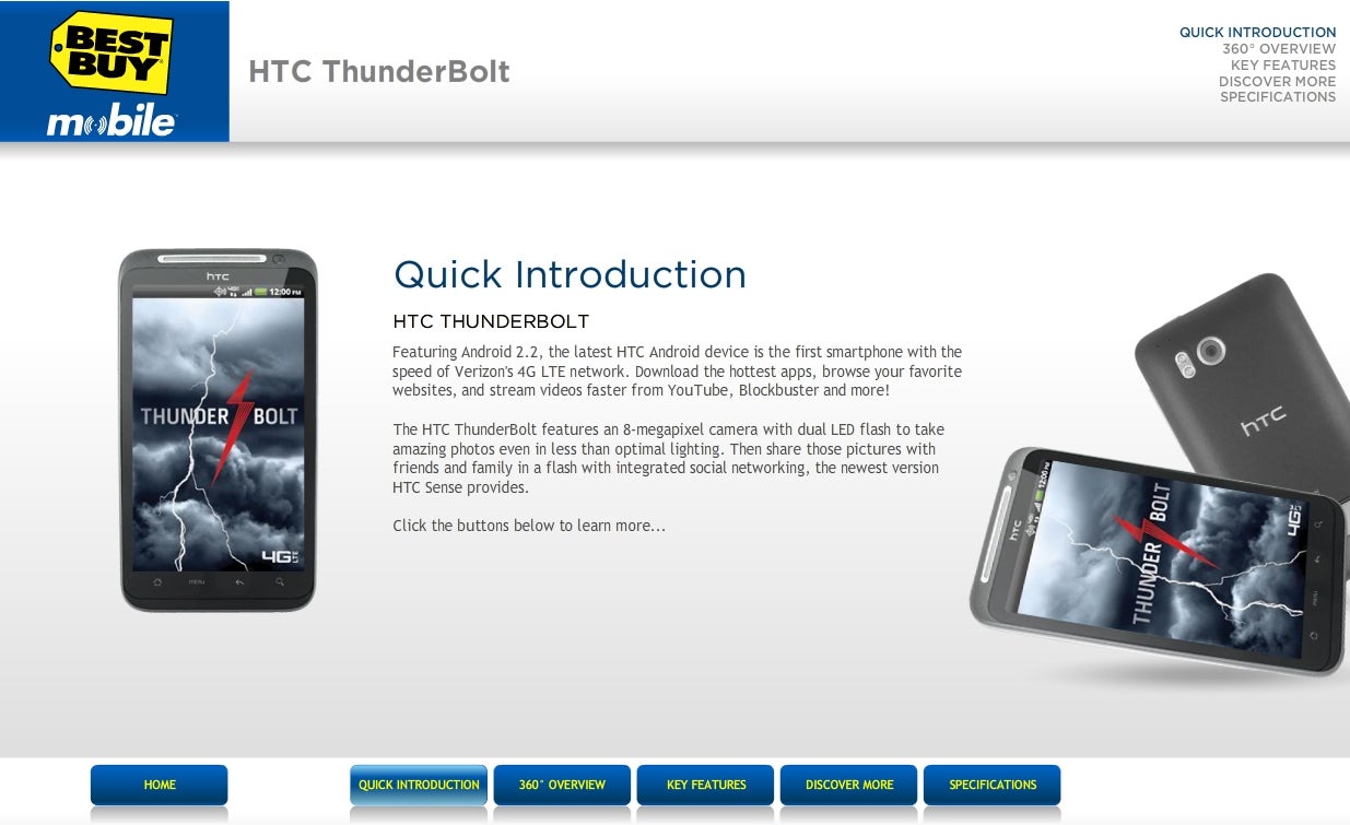 Best Buy shows an on-line simulator of the HTC Thunderbolt