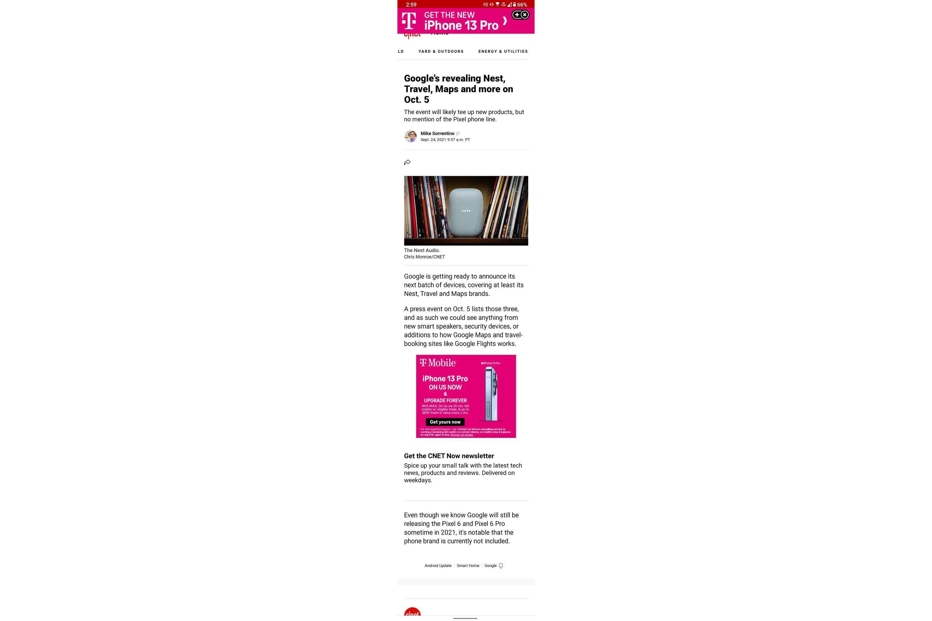 CNET has now taken off this article about the October 5 Google event for Nest, Travel, and Map products - Google's next product announcement event is on October 5 apparently