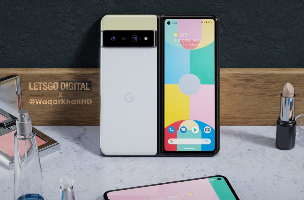 Render of the Google Pixel Fold - Pixel Fold renders surface (VIDEO); Google gets patent for the foldable's hinge