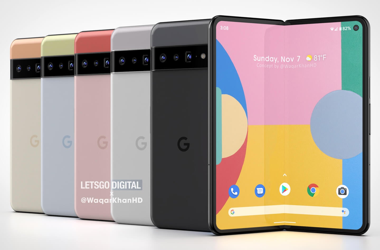 More Pixel Fold renders - Pixel Fold renders surface (VIDEO); Google gets patent for the foldable&#039;s hinge