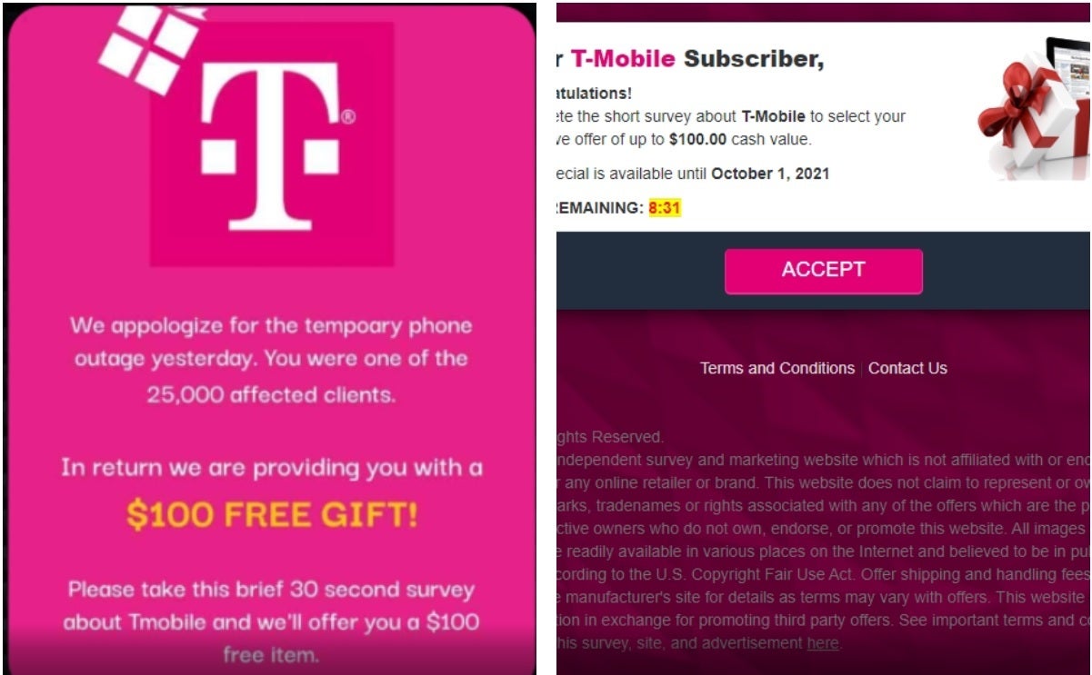 Some T-Mobile subscribers are receiving this spam - T-Mobile customers are receiving spam texts possibly related to August's data breach