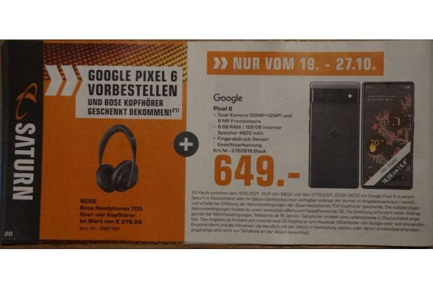German retailer seemingly confirms Pixel 6 price and pre-order freebie - German retailer reveals Pixel 6 price and pre-order gift