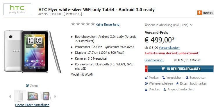 HTC Flyer up for pre-order in Germany, Galaxy Tab 10.1 coming to Europe in March