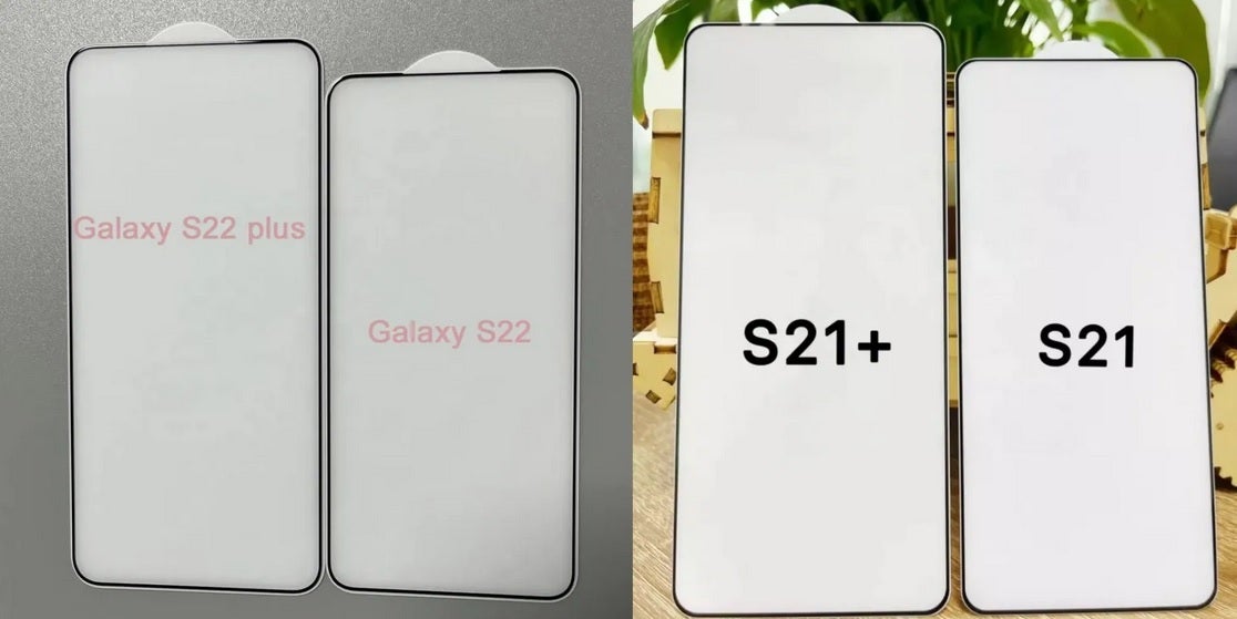 Alleged tempered glass protectors for the Galaxy S22 and Galaxy S22+ show a shorter and wider display compared to last year&#039;s models - Samsung tipster reveals the big change coming to the Galaxy S22 5G&#039;s displays