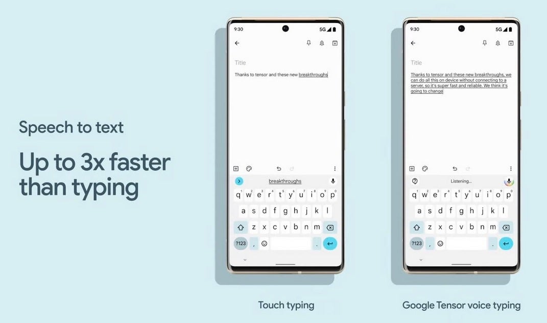 Voice typing is faster than touch typing on the new Pixels thanks to Tensor - Google&#039;s Tensor SoC powering the new Pixel 6 line brings ML capabilities to the handsets and more