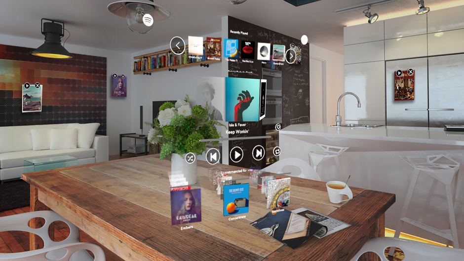 Floating AR Spotify app as seen through the Magic Leap business-oriented AR headset - AR is the future of smartphones, starting with Apple's AR glasses