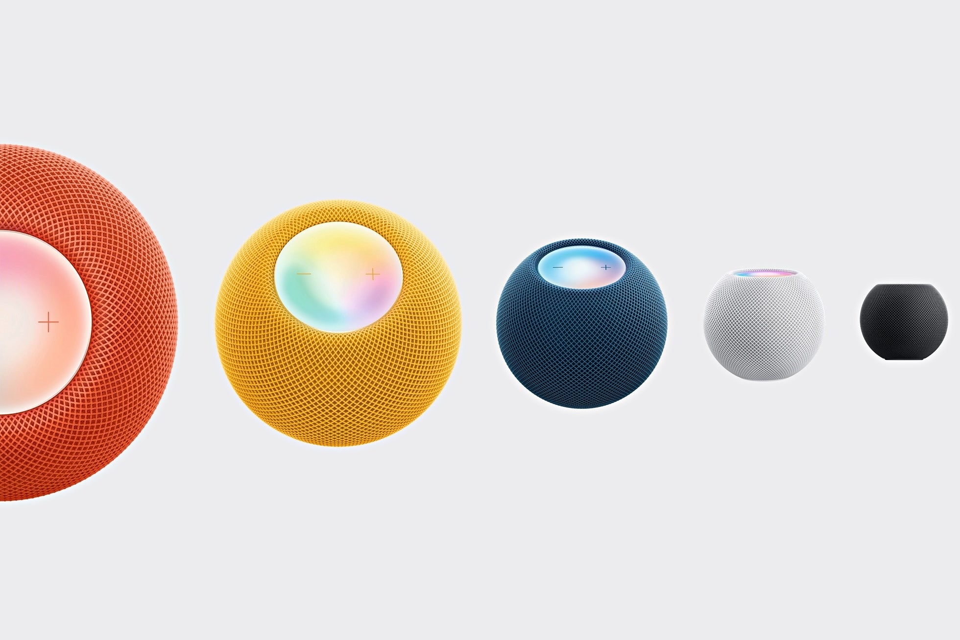 The HomePod mini in all its color options - Apple's HomePod mini now available in three new colors