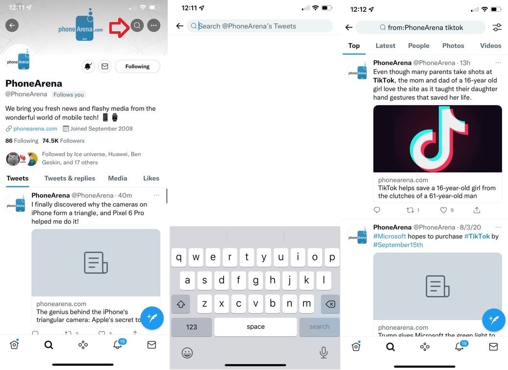 Twitter's new search tool on the iOS version of the app - Twitter makes it easier to search through subscribers' tweets on iOS