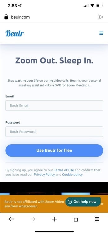 You can use your phone's mobile browser to schedule Beulr for your upcoming Zoom meeting - Beulr app creates the illusion that you're attending a virtual meeting even if you're sleeping
