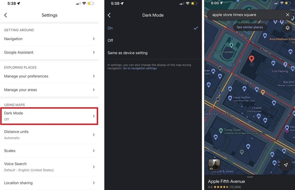 he iOS version of Google Maps now has Dark Mode - Dark Mode arrives on the iOS version of Google Maps