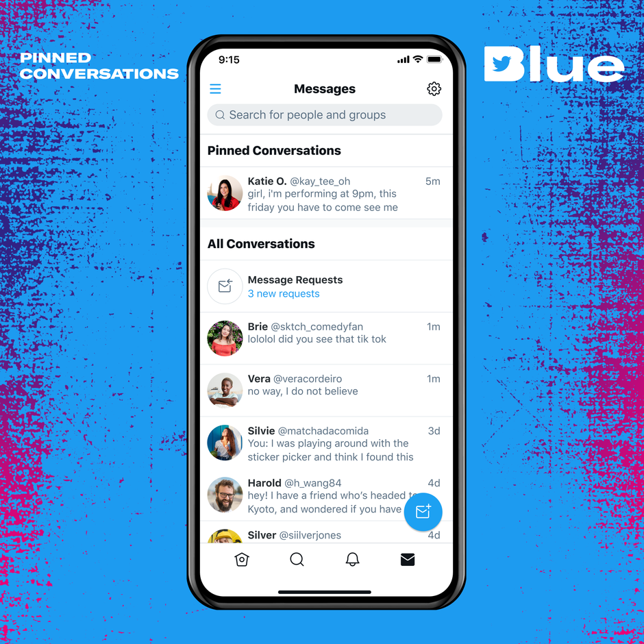 Twitter Blue subs can now test Pinned Conversations in DMs - Twitter Blue launches in the US and New Zealand: enjoy &quot;Undo Tweet&quot; and ad-free articles