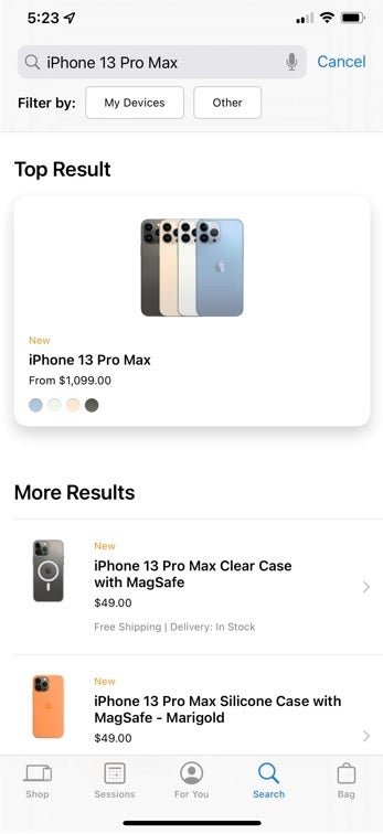 Real page from the Apple Store app, this one for the iPhone 13 Pro Max - Update to Apple Store app allows you to share your deepest desires with Apple Specialists